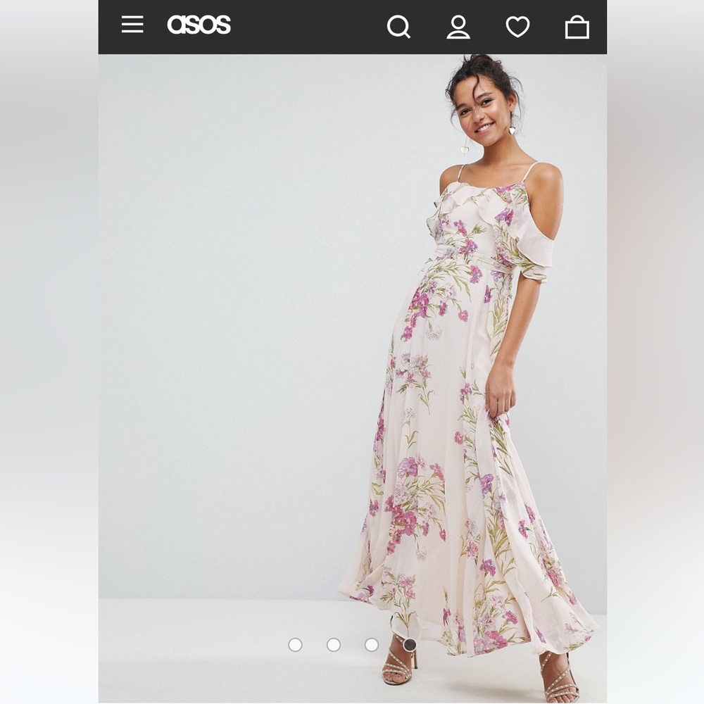 ASOS Floral Print Maxi Dress with Ruffle Cold Shoulder